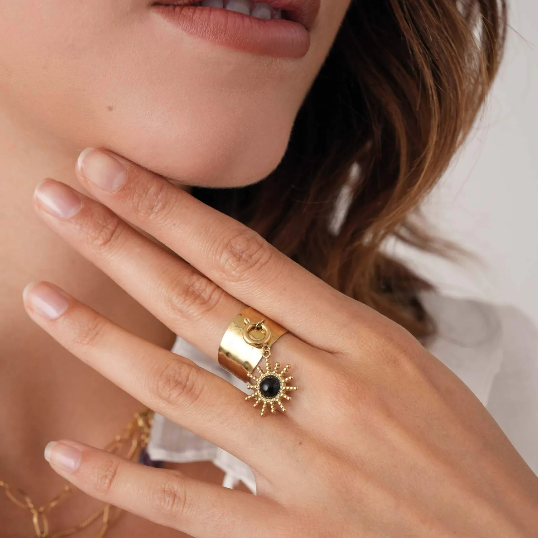 Bague acier dorée or Luza Charms