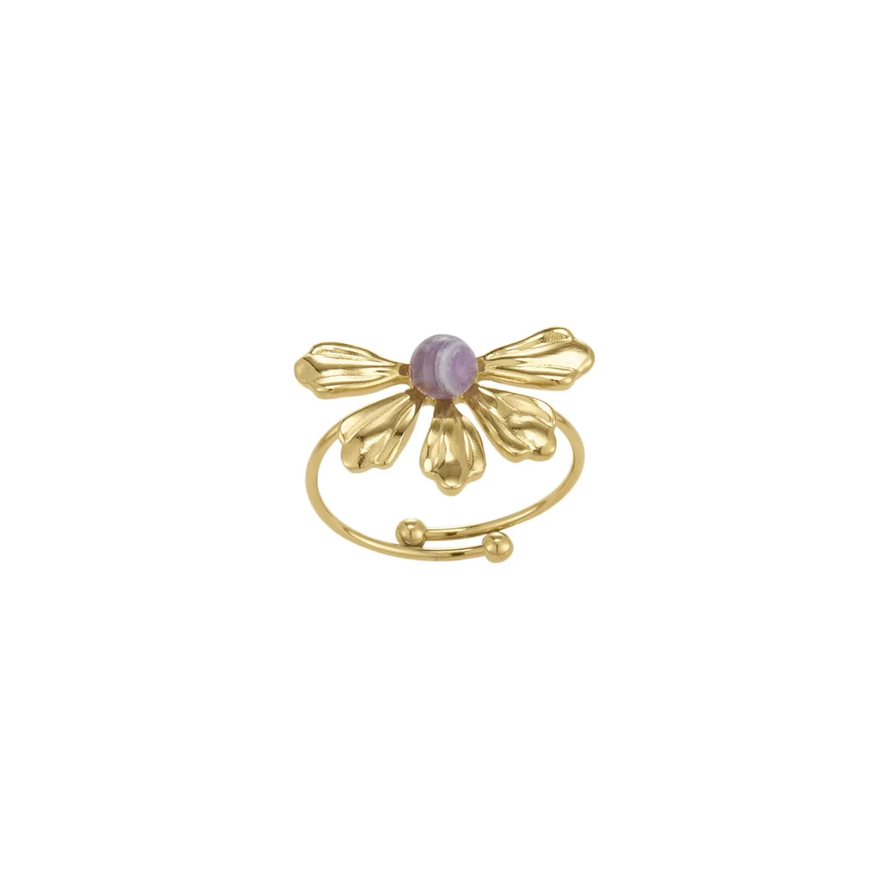 Bague Amélie acier doré or et Améthyste