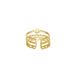 Bague Etoile soleil acier doré or