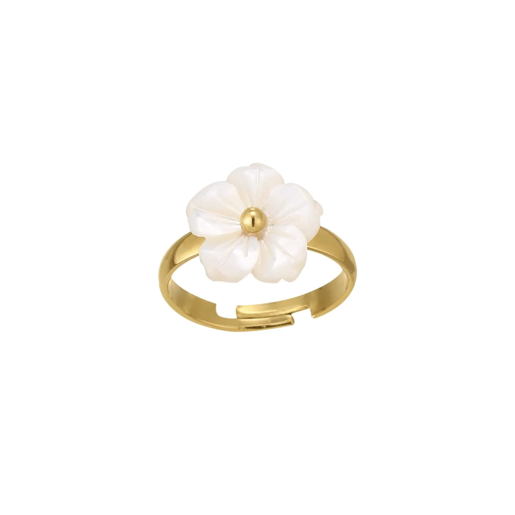 Bague Fleur nacre acier doré or