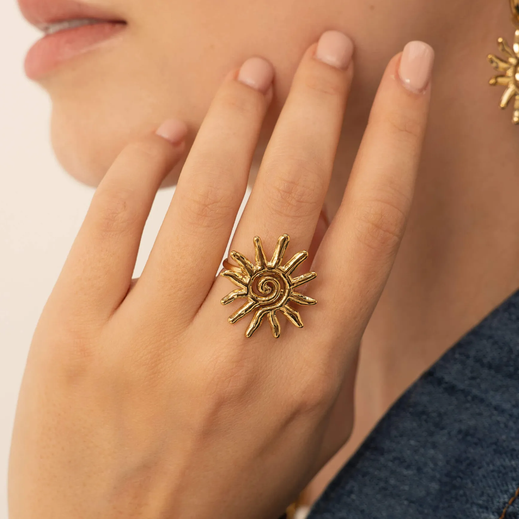 Bague Helios acier doré or