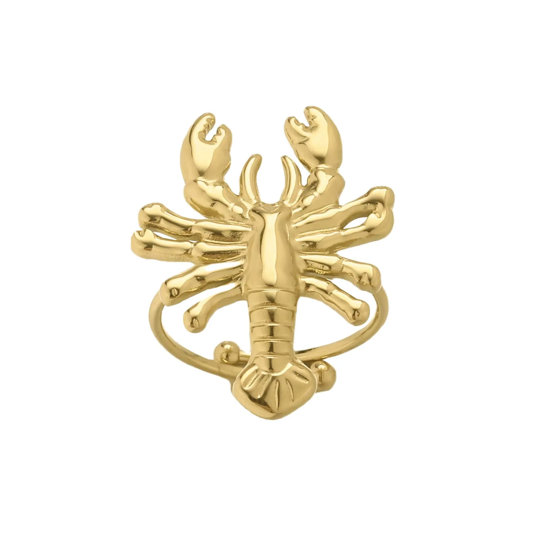 Bague Homard acier doré or