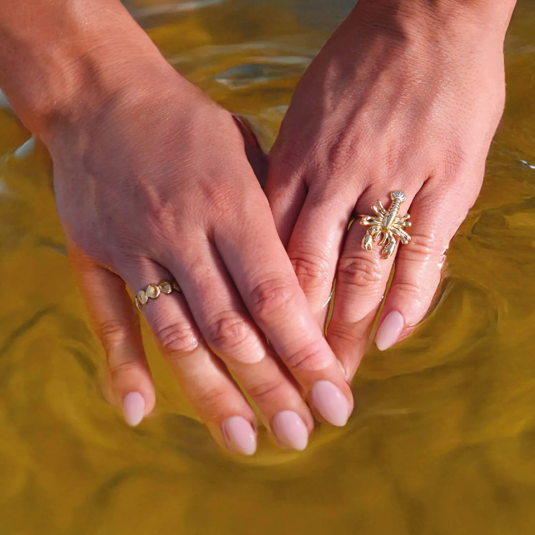 Bague Homard acier doré or