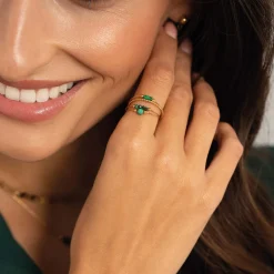 Bague Isa Pierres Malachite acier doré or