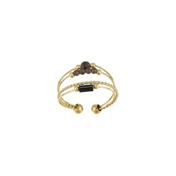 Bague Isa Pierres Obsidienne acier doré or
