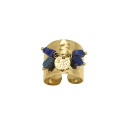 Bague Laurie acier doré or et Lapis Lazuli
