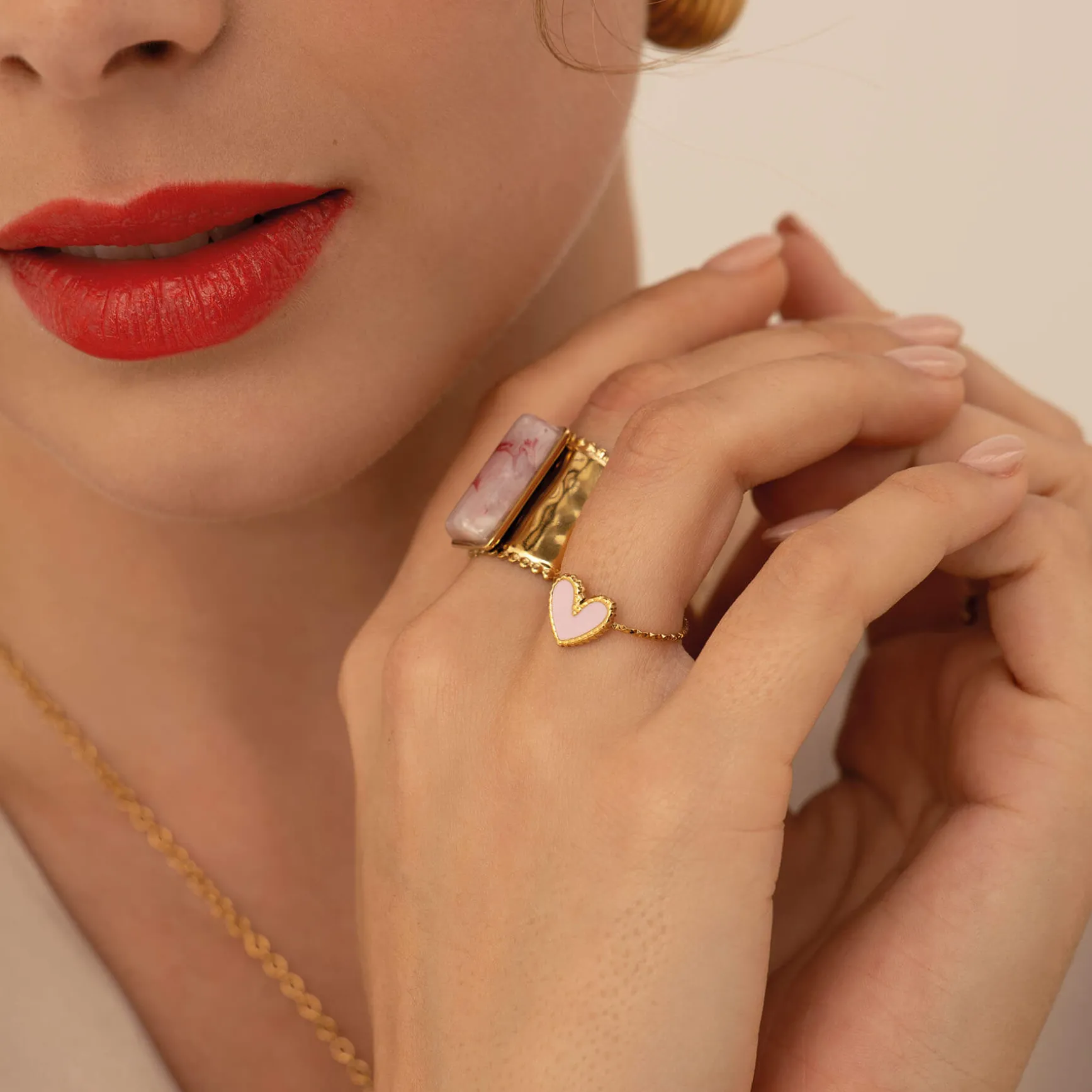 Bague Lolly rose acier doré or
