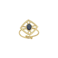 Bague Nadia acier doré or et Lapis Lazuli