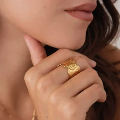 Bague Ruby acier doré or