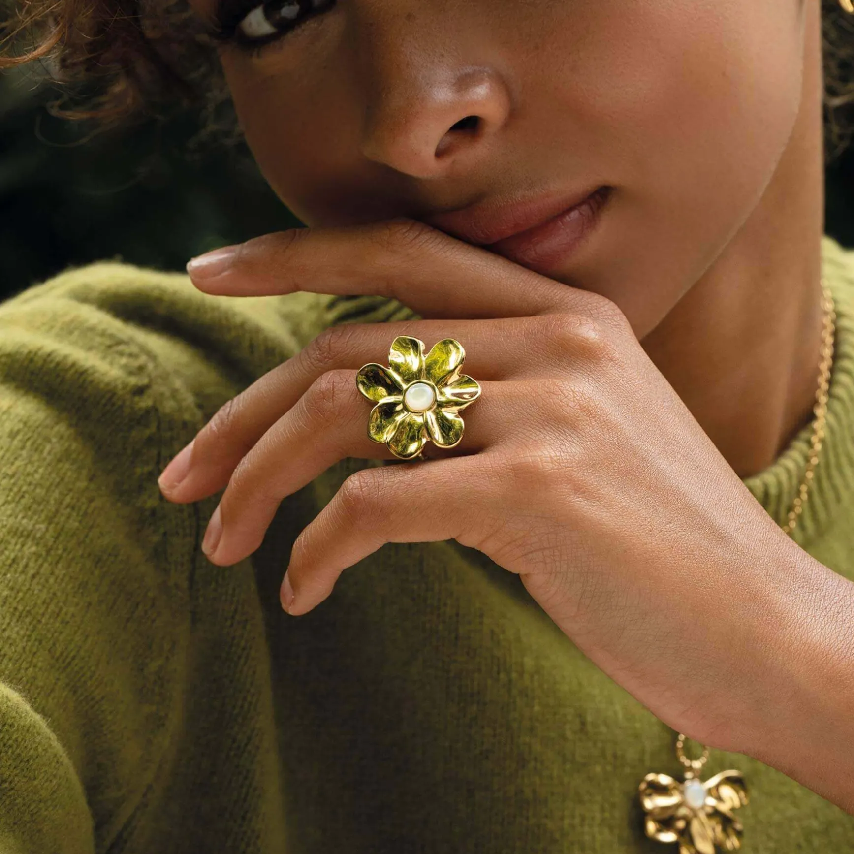 Bague Stacy acier doré or et nacre