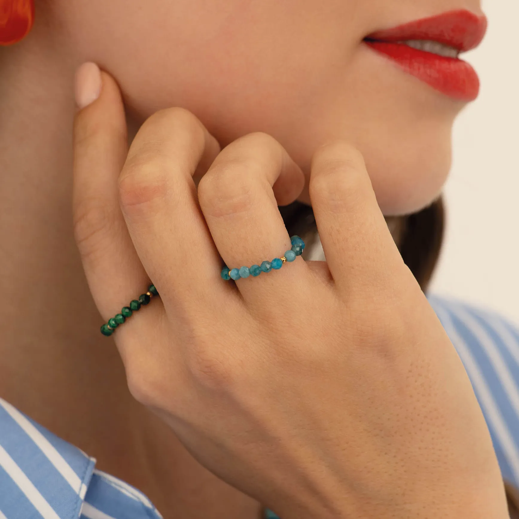 Bague Yoko Apatite bleue acier doré or