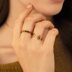 Bague Yoko Oeil de tigre acier doré or