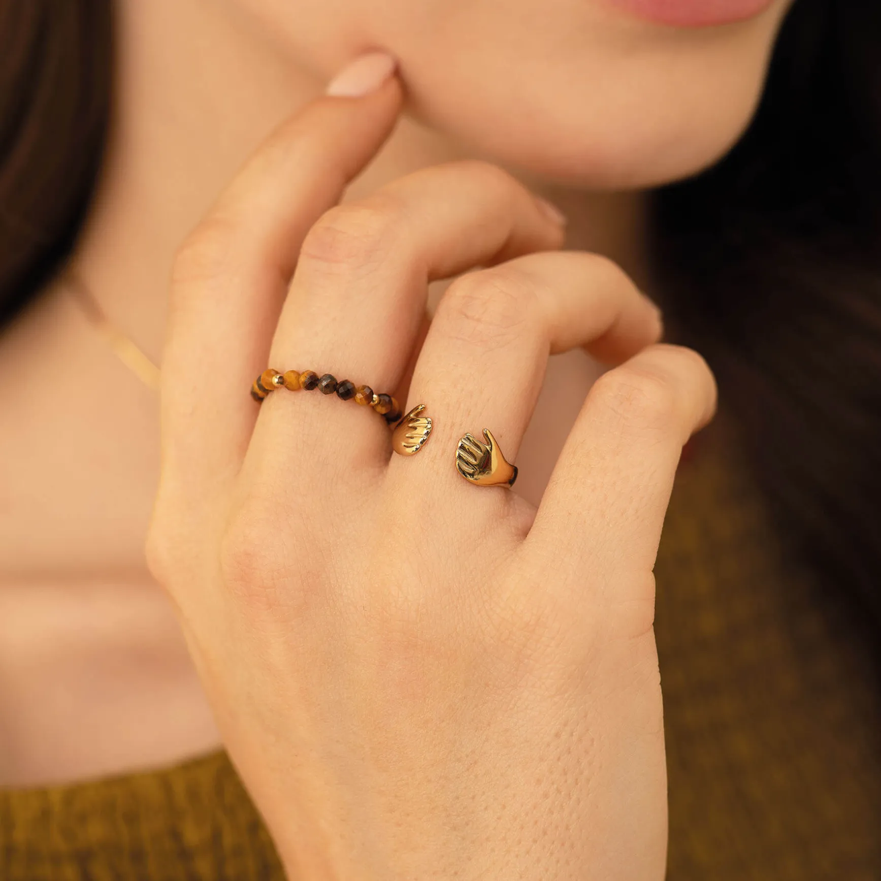 Bague Yoko Oeil de tigre acier doré or