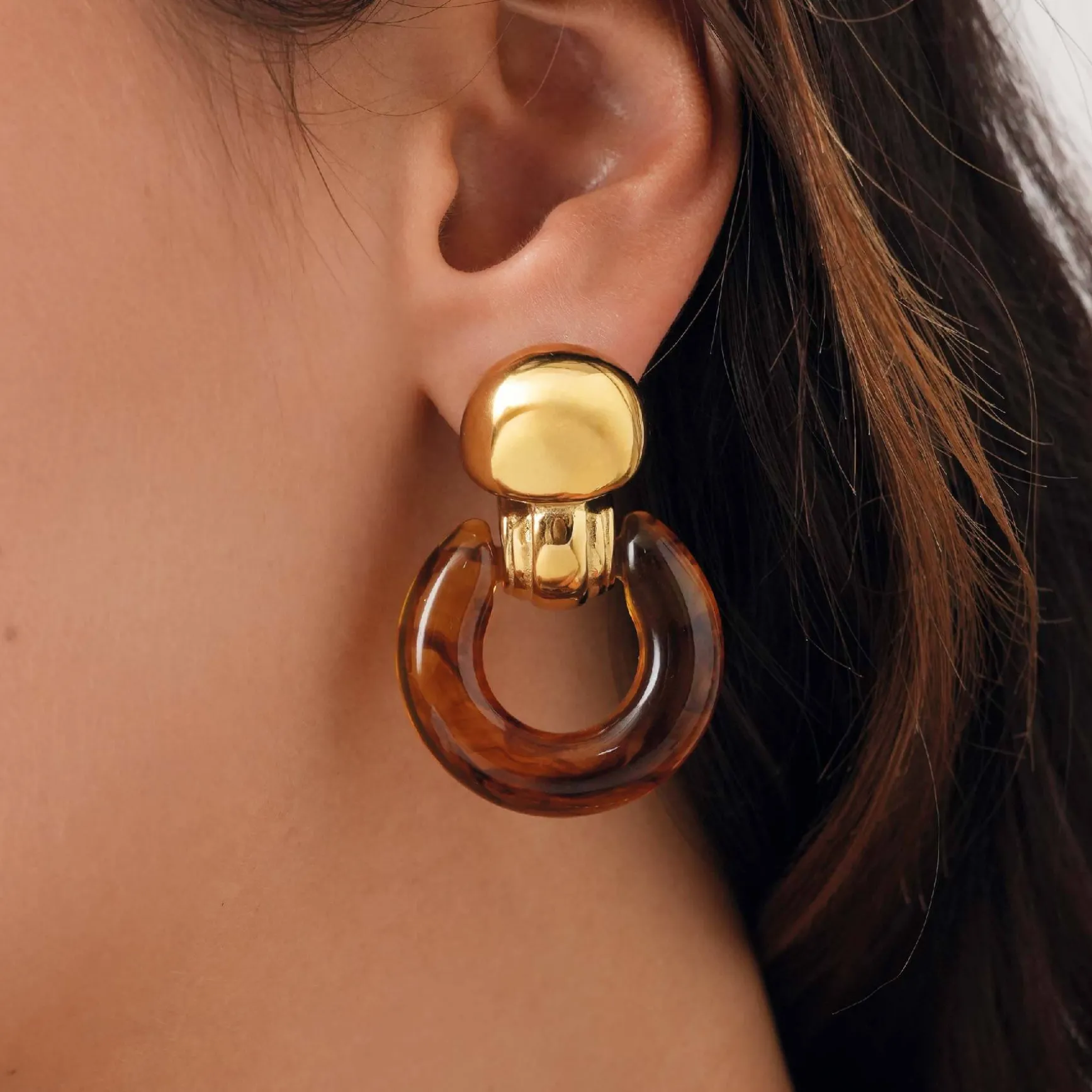 Boucles Alma marrons acier doré or