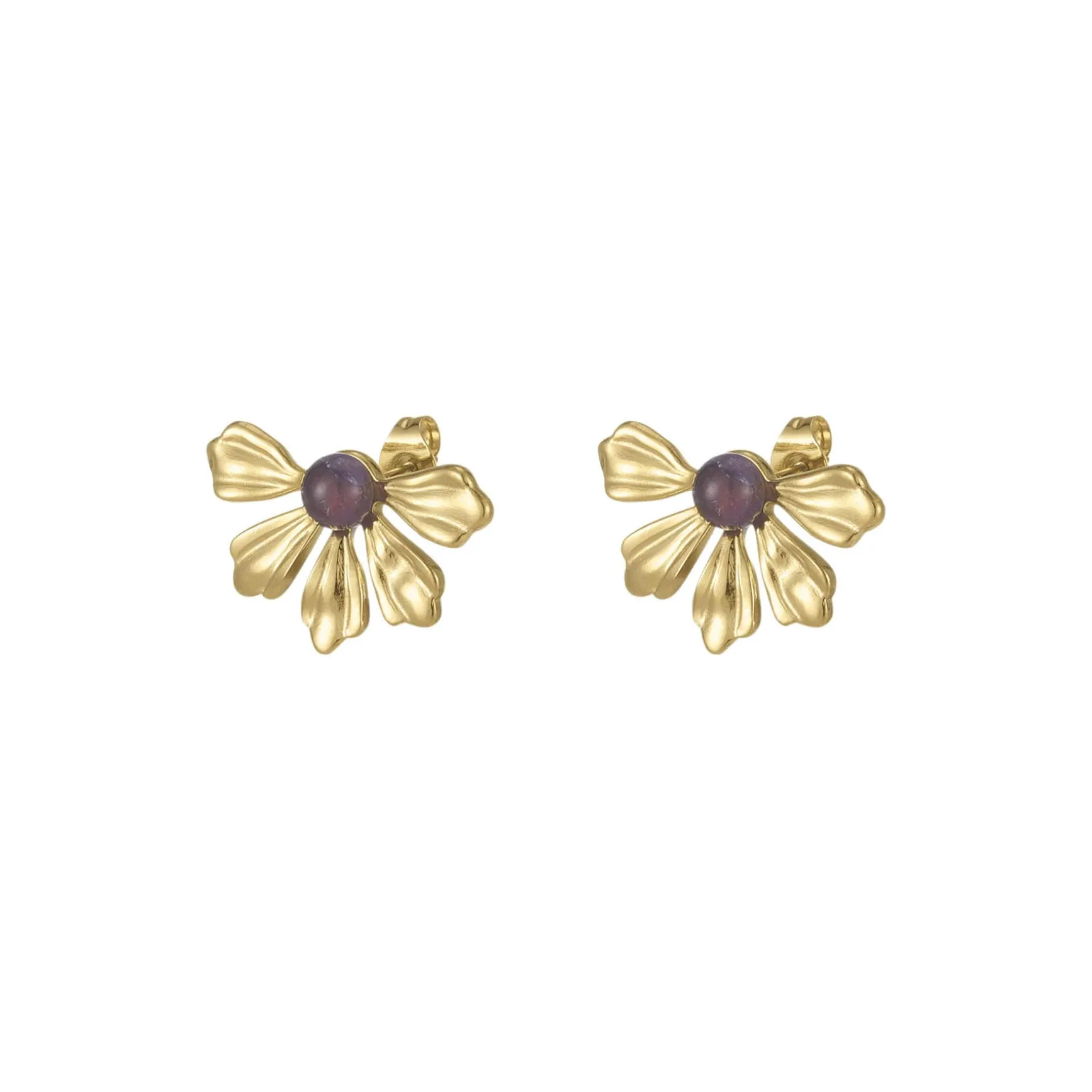 Boucles Amélie acier doré or pierre Améthyste