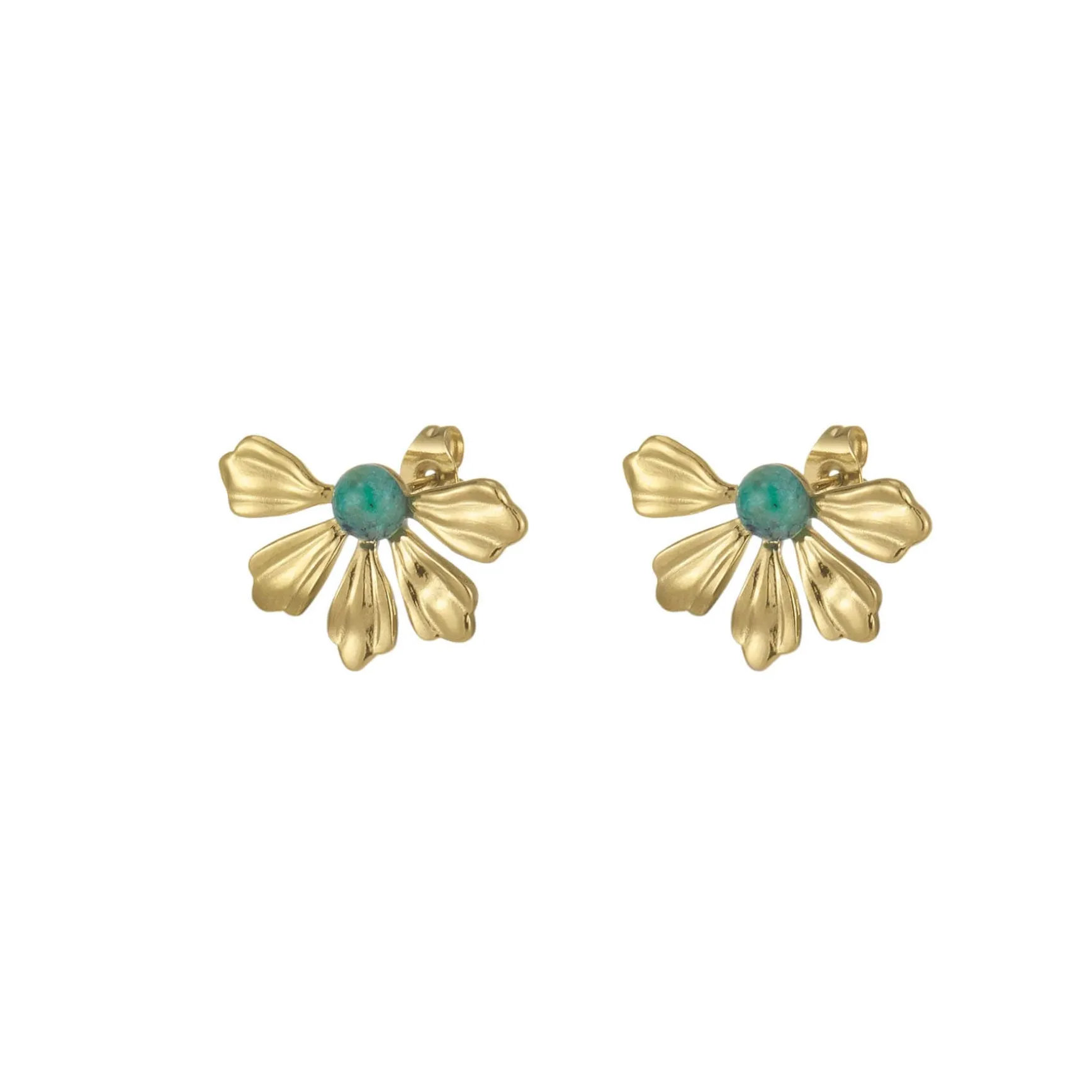 Boucles Amélie acier doré or pierre Pin Africain