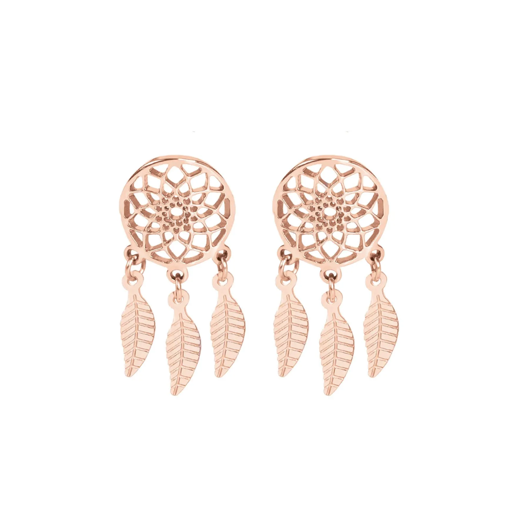 Boucles Attrape rêves acier doré rose