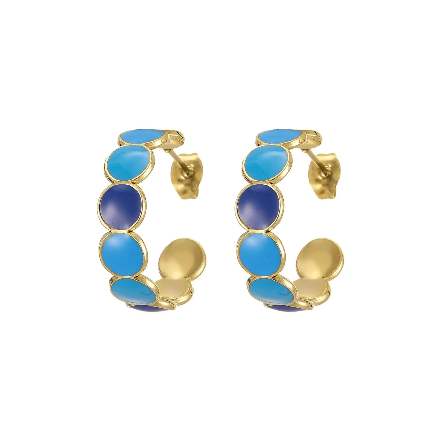 Boucles Baia bleues acier doré or
