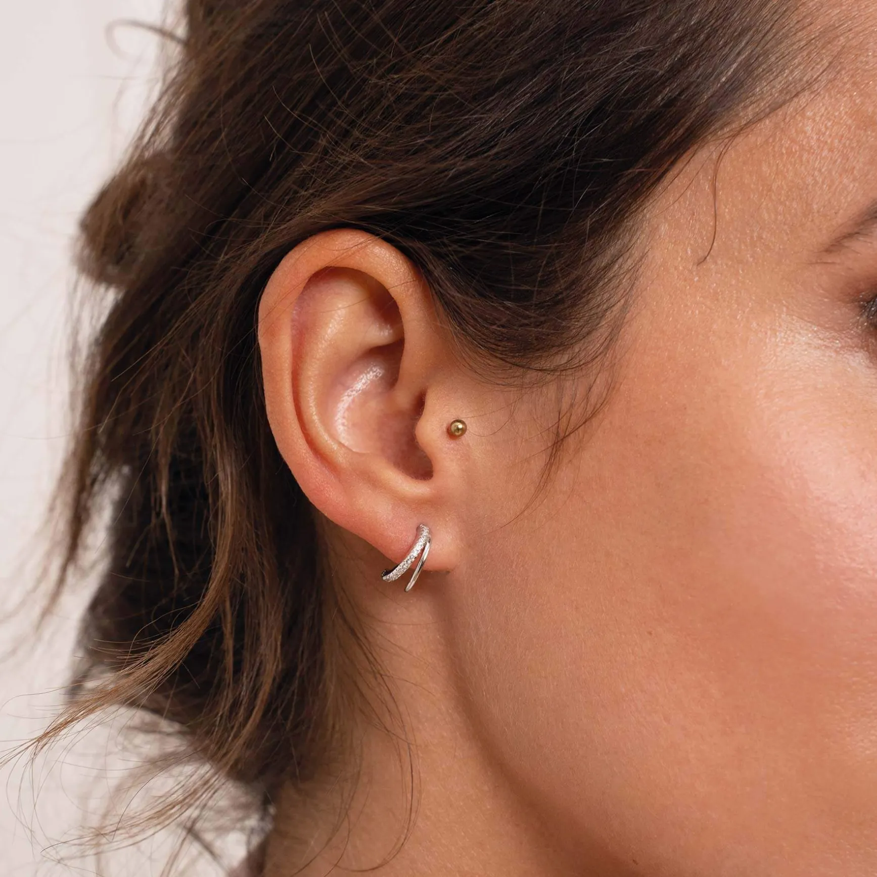 Boucles Créoles Duo zircons Argent 925 rhodié
