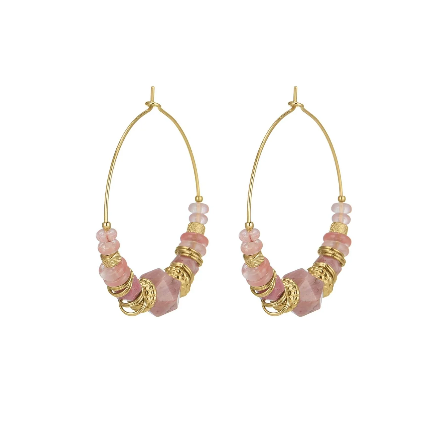 Boucles Elsa acier doré or Rhodonite