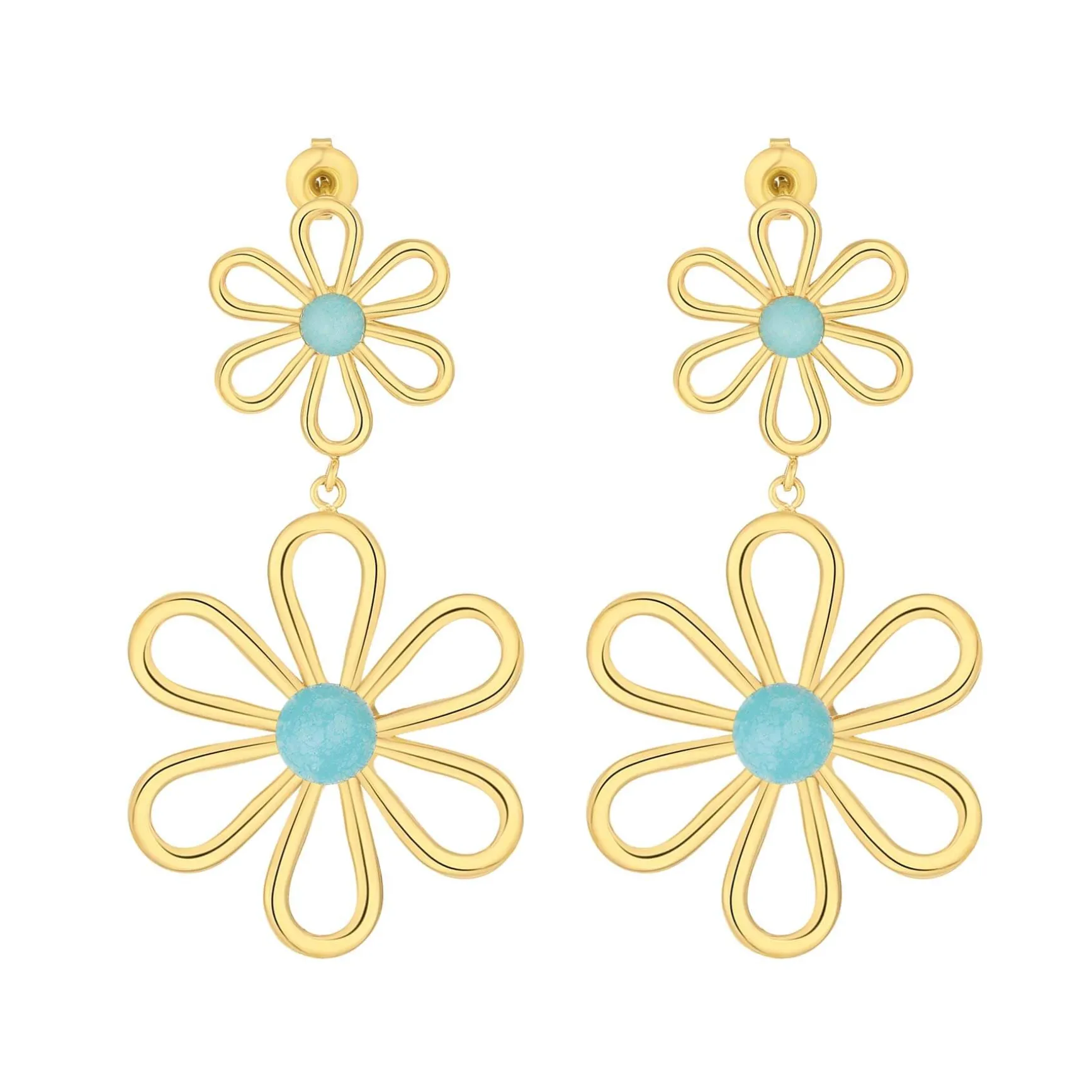 Boucles Hermione bleues acier doré or