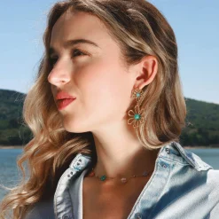 Boucles Hermione bleues acier doré or
