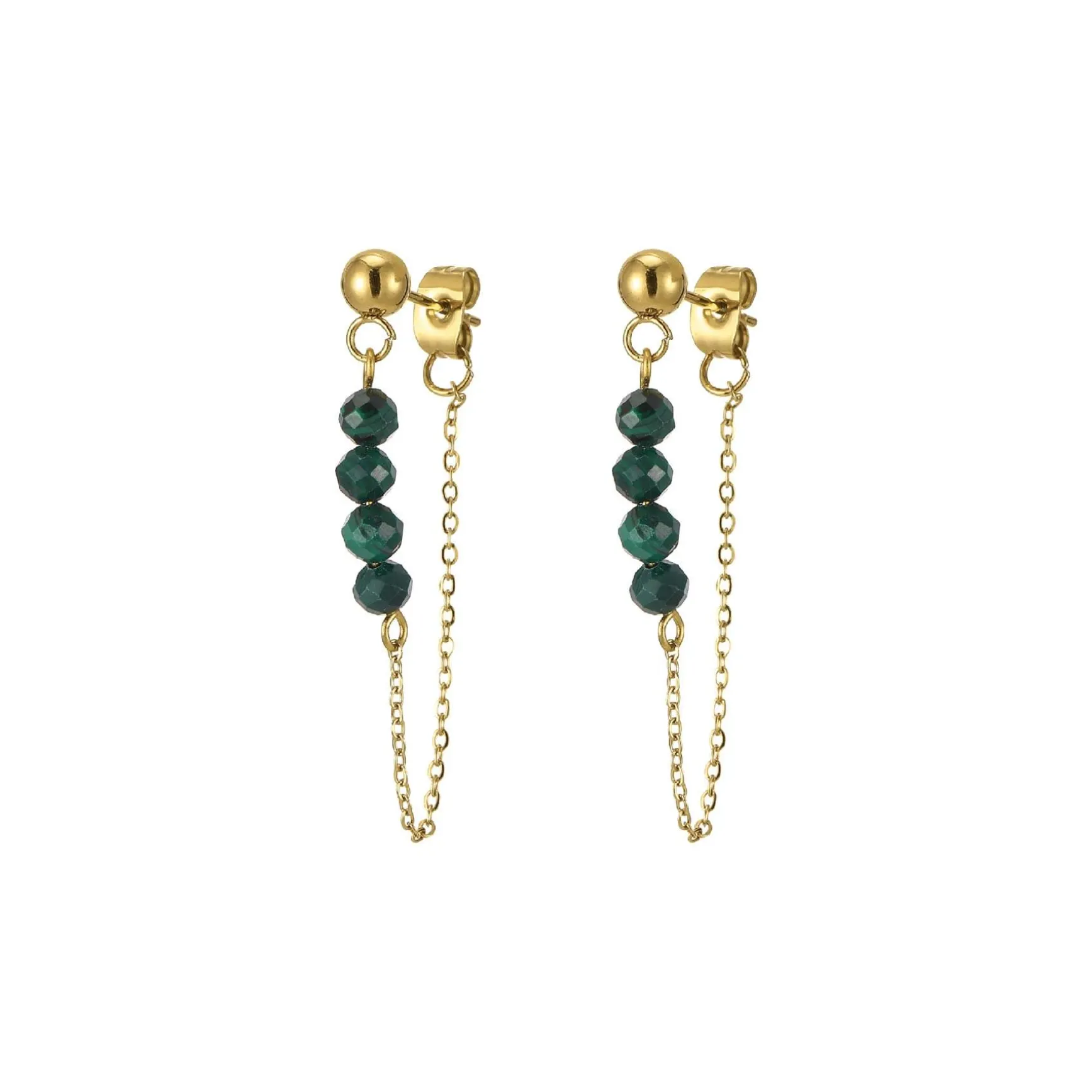 Boucles Isa Pierres Malachite acier doré or