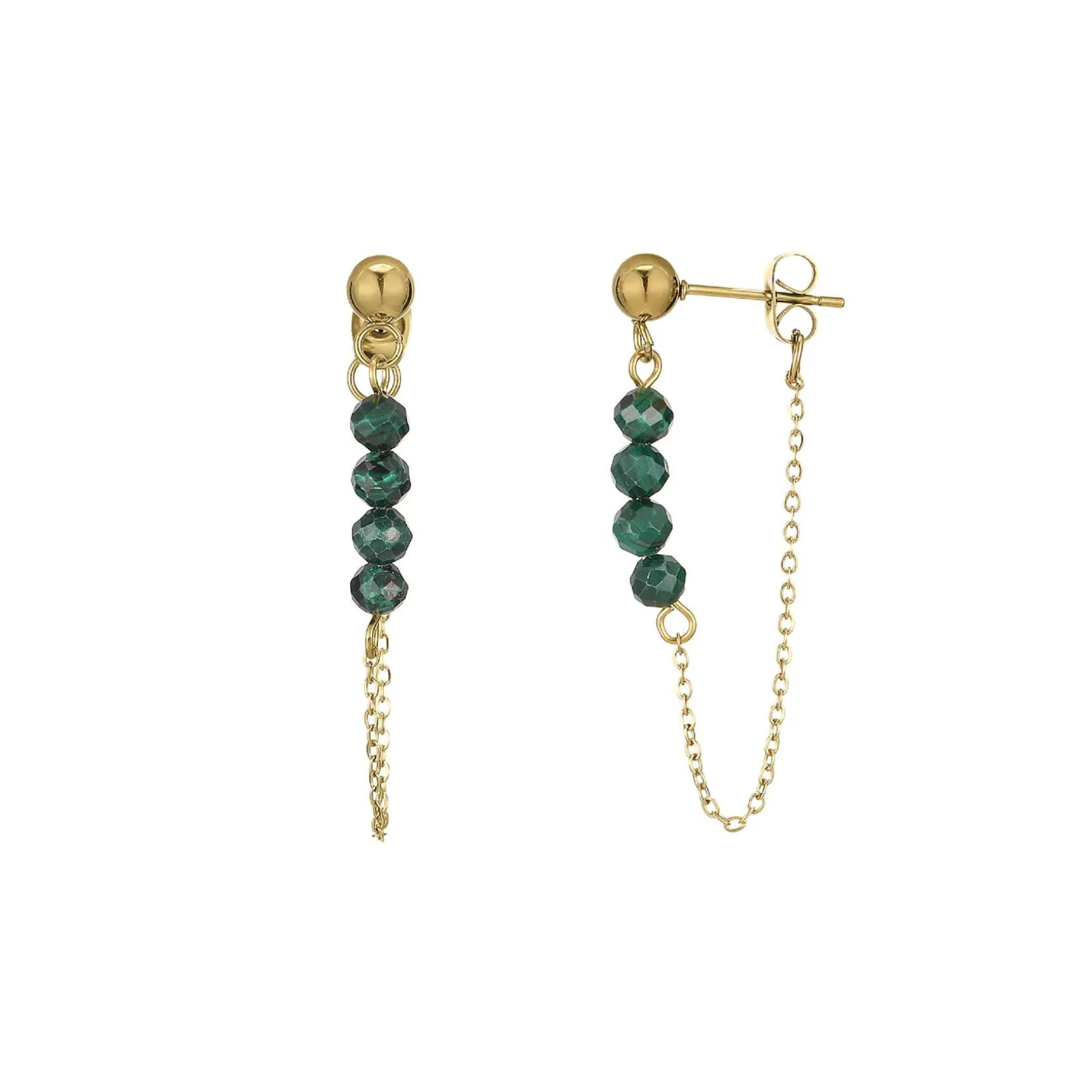 Boucles Isa Pierres Malachite acier doré or