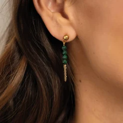 Boucles Isa Pierres Malachite acier doré or
