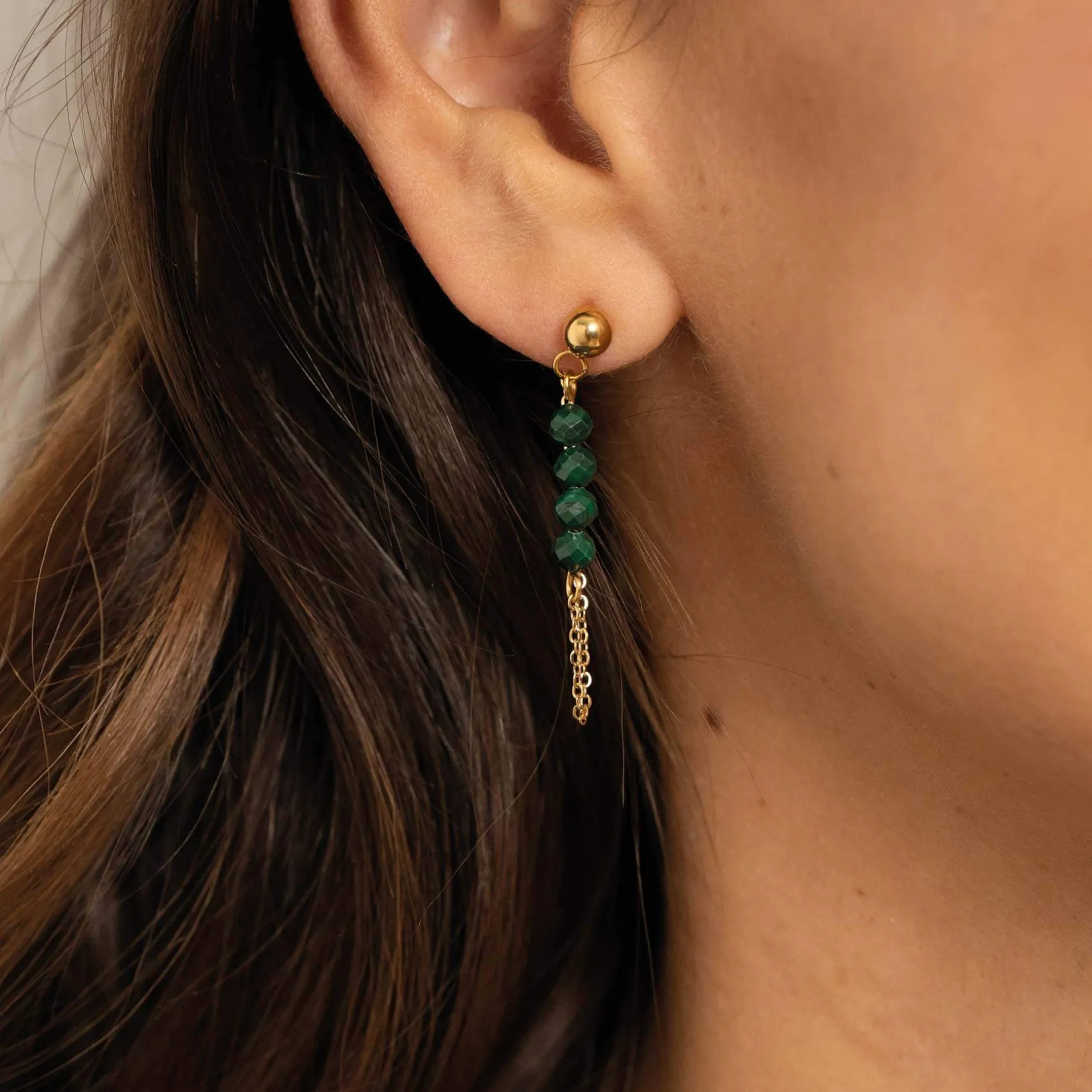 Boucles Isa Pierres Malachite acier doré or