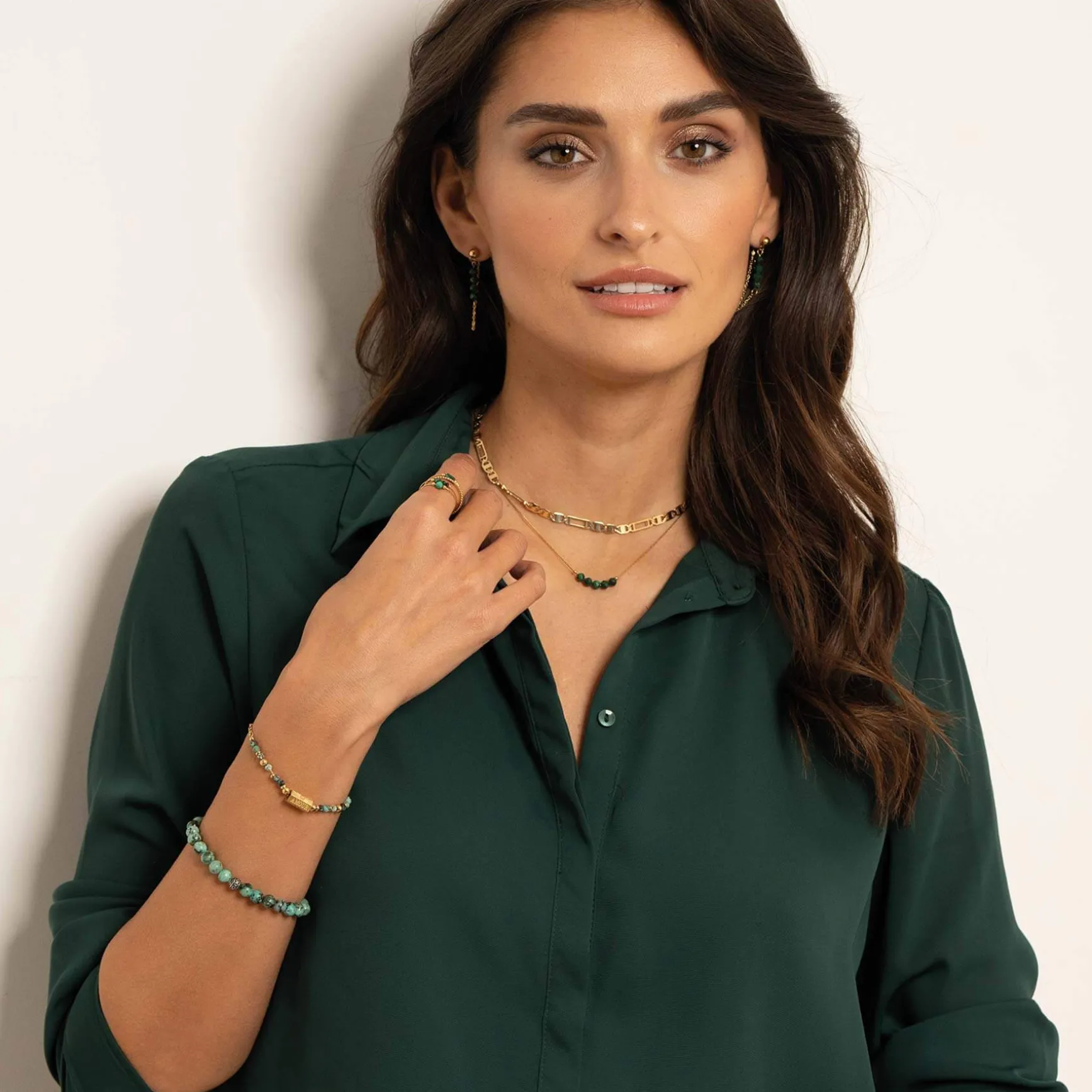 Boucles Isa Pierres Malachite acier doré or