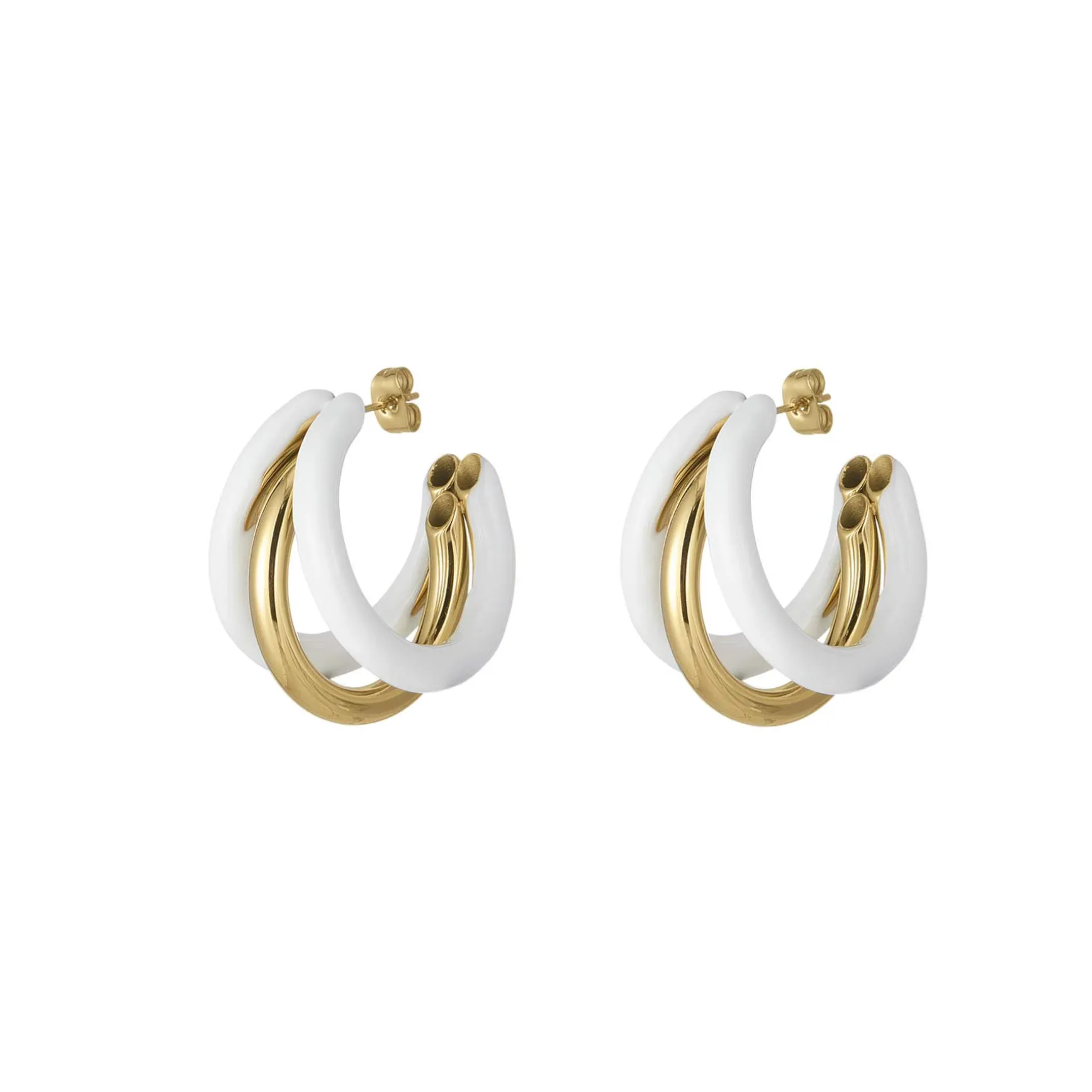 Boucles Lona blanches acier doré or