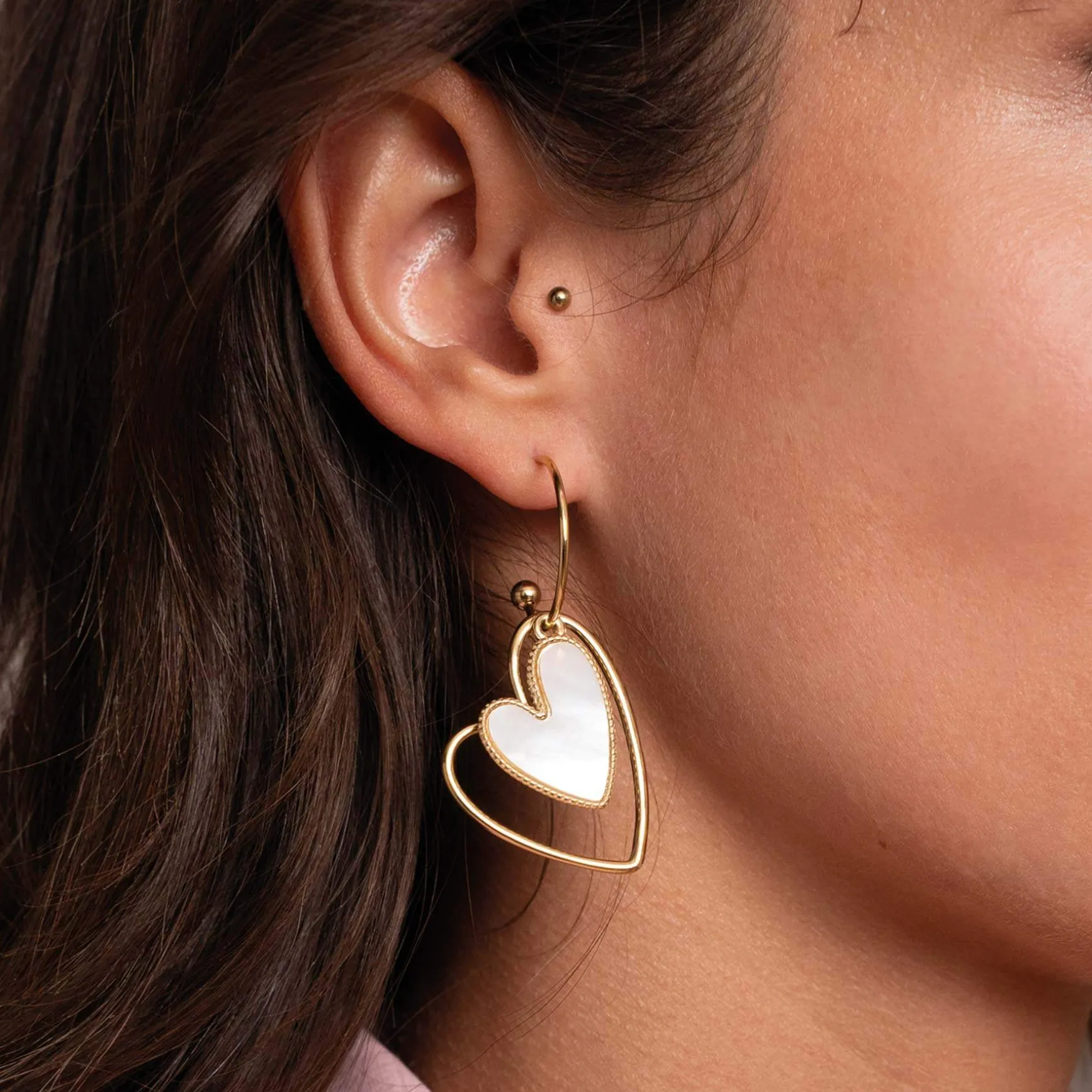 Boucles Luzalove acier doré or et nacre