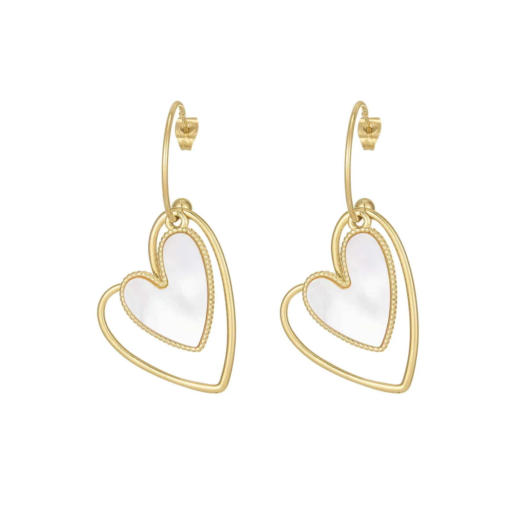 Boucles Luzalove acier doré or et nacre