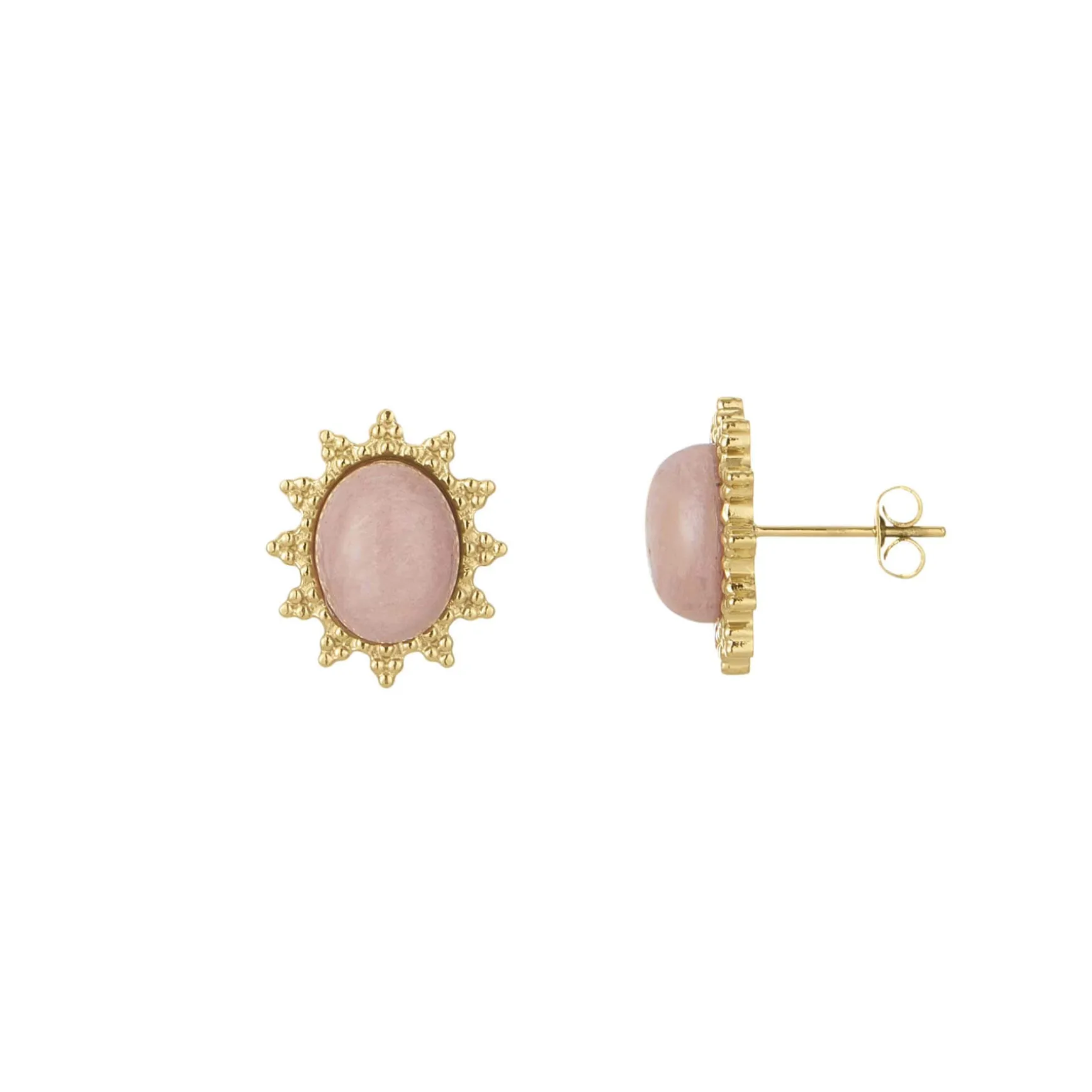 Boucles Lyka acier doré or pierre Rhodonite