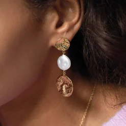 Boucles Marie acier doré or nacre