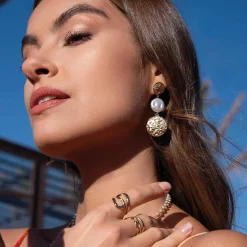 Boucles Marie acier doré or nacre