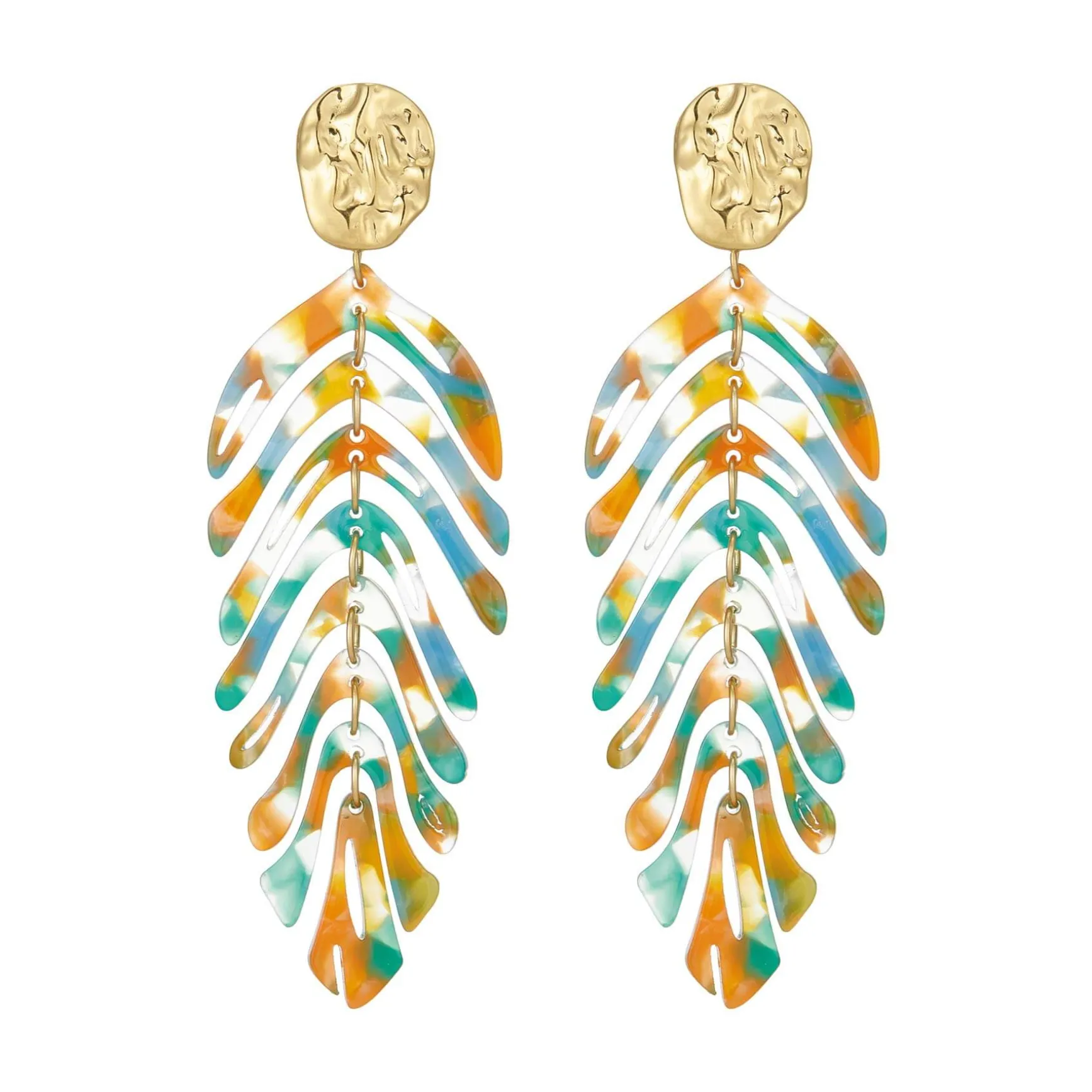 Boucles Palmyre vertes acier doré or