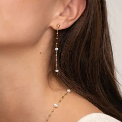 Boucles Rosaire nacre acier dorées or