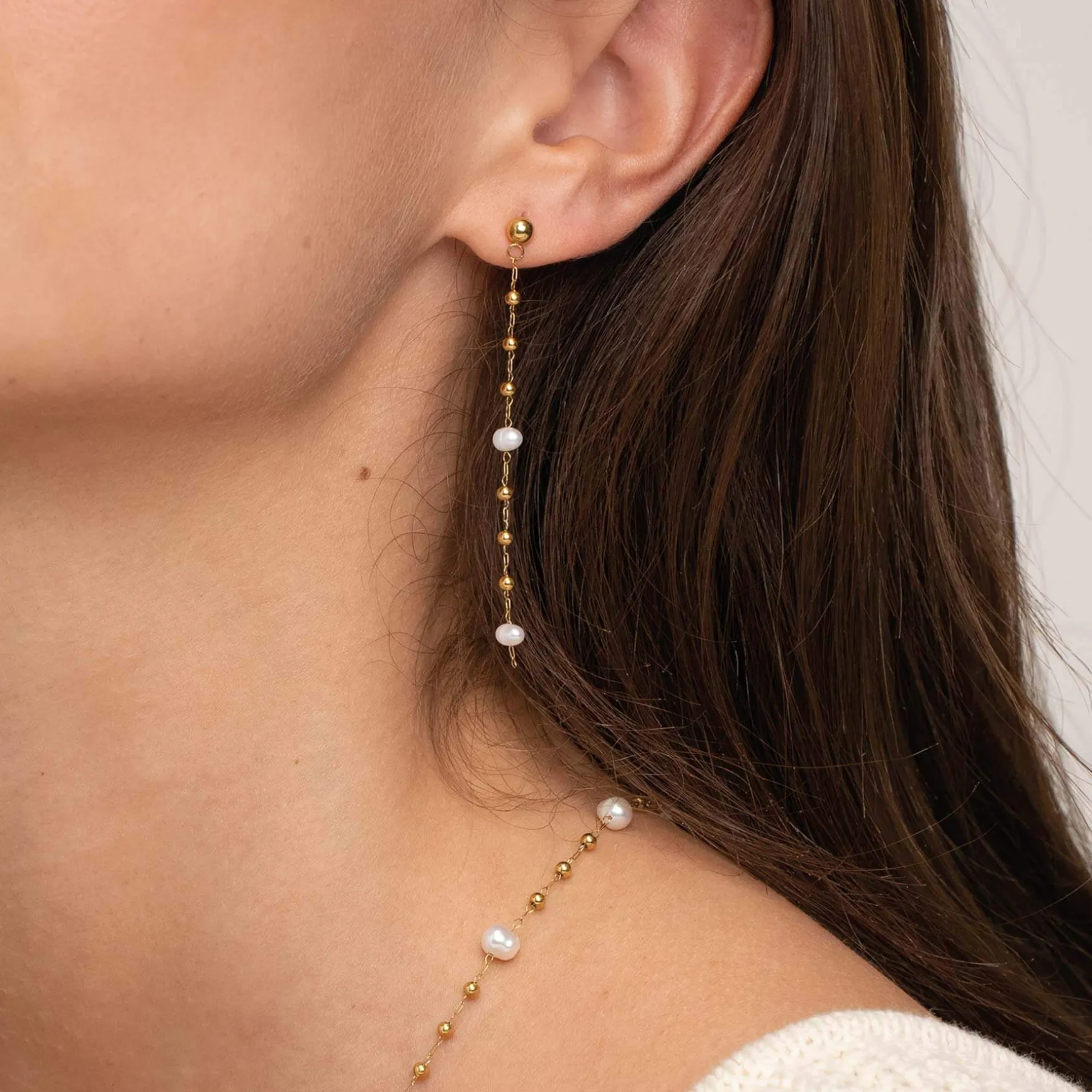 Boucles Rosaire nacre acier dorées or
