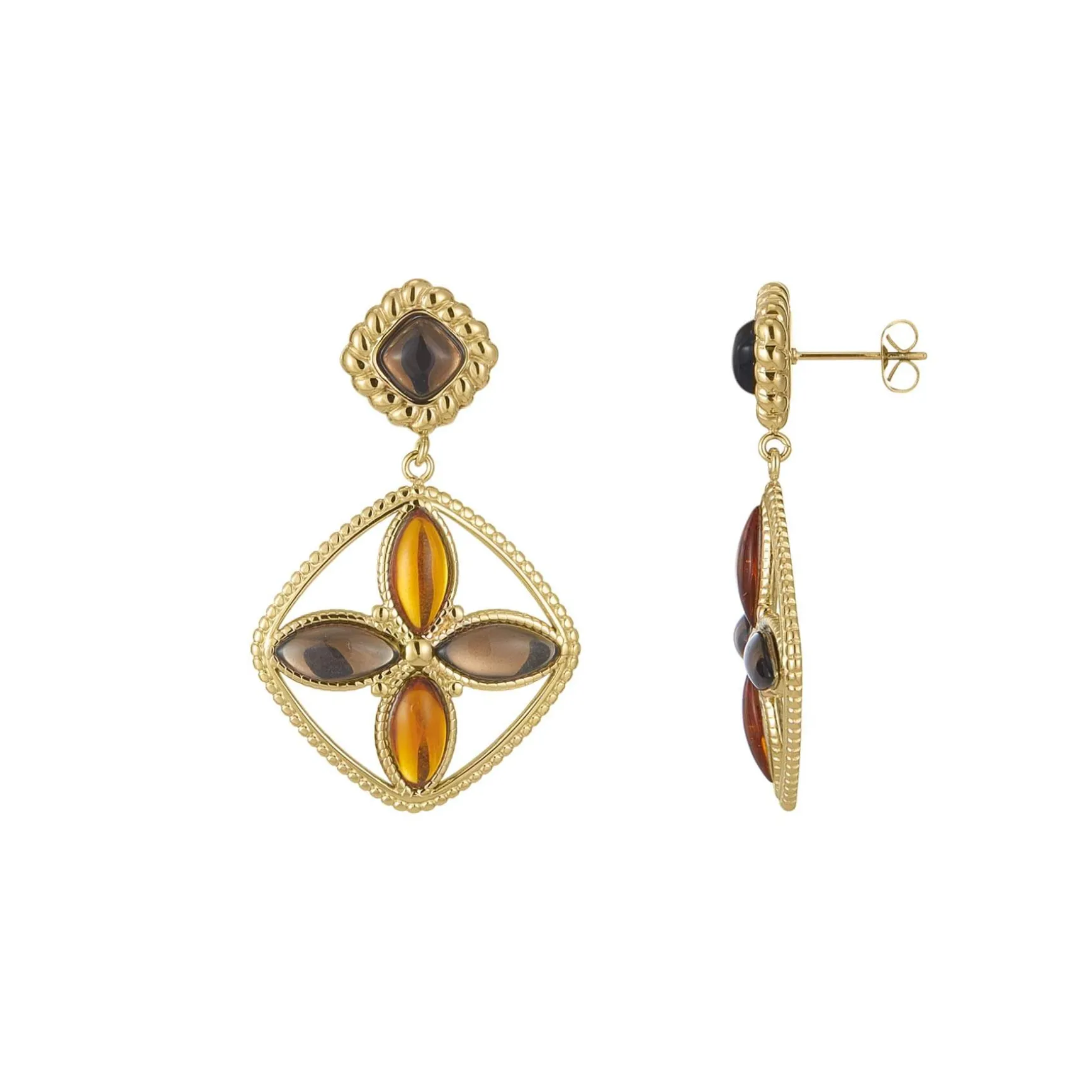 Boucles Séville acier doré or ambre