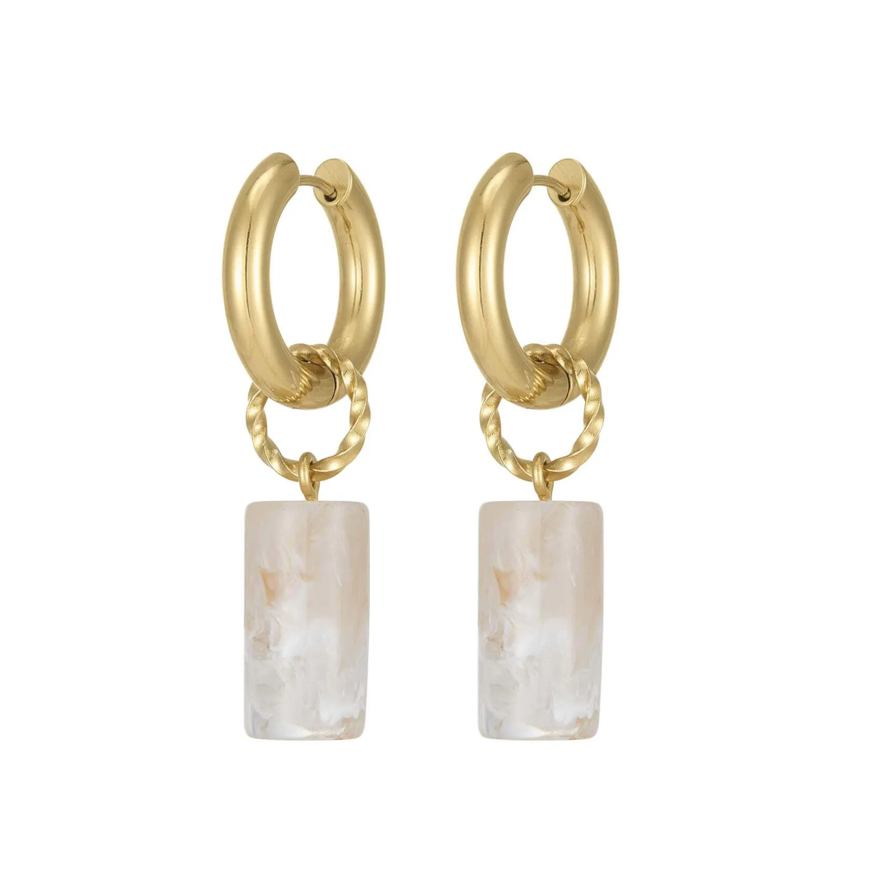 Boucles Topia blanches acier doré or