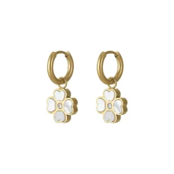 Boucles Trefle blanc acier doré or