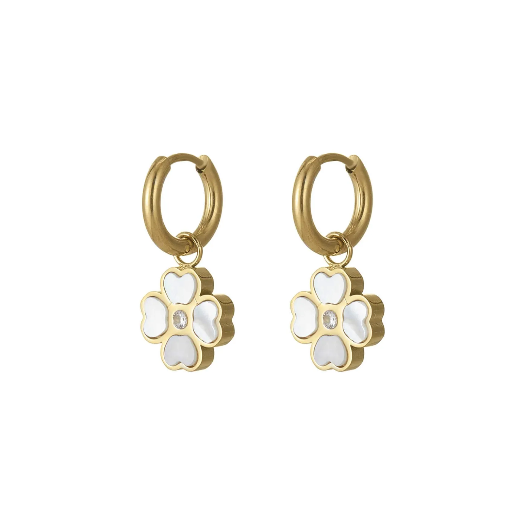 Boucles Trefle blanc acier doré or