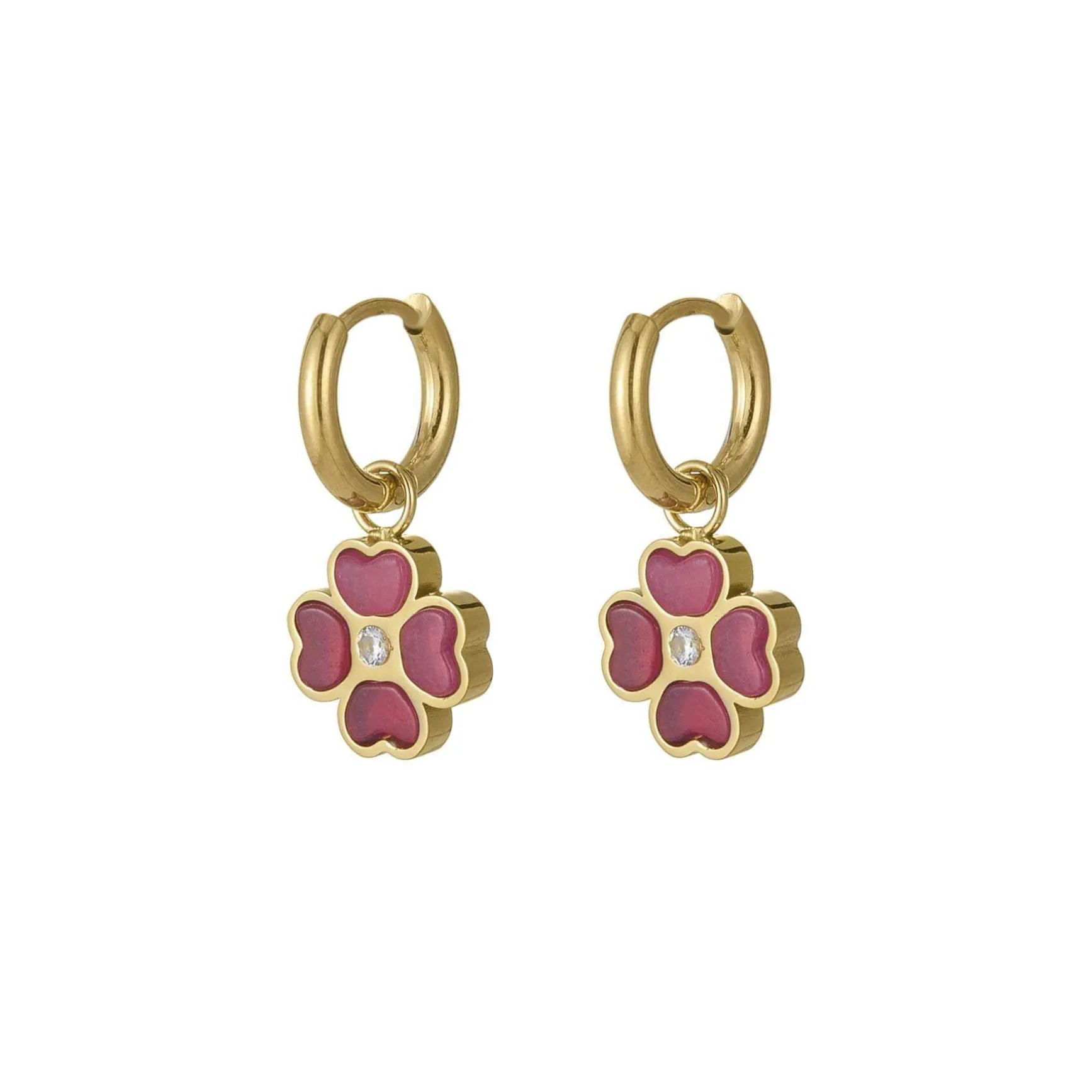 Boucles Trefle rose acier doré or