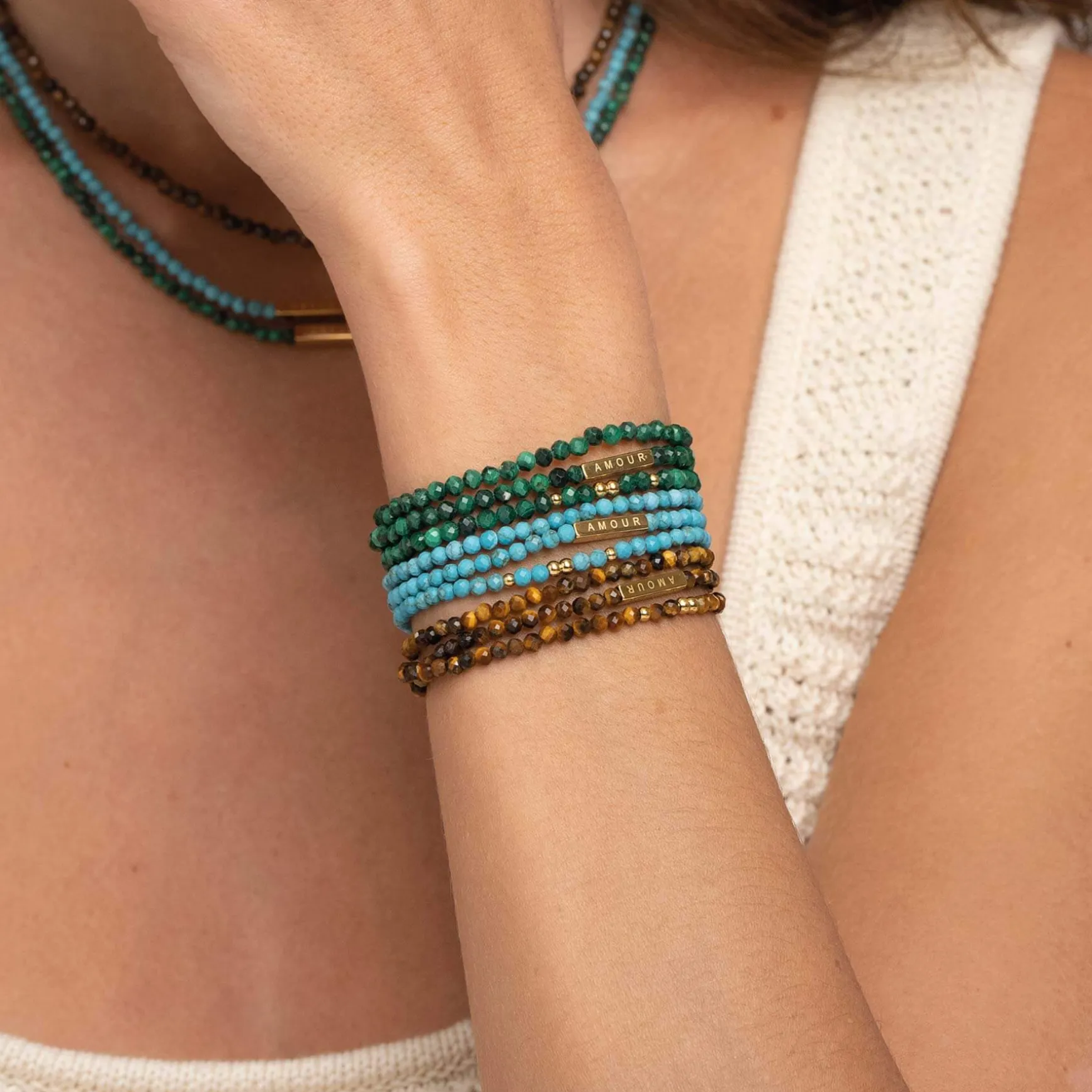 Bracelet 3 rangs Amour Howlite bleu