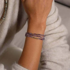 Bracelet Amour 3 rangs Pierres Améthyste