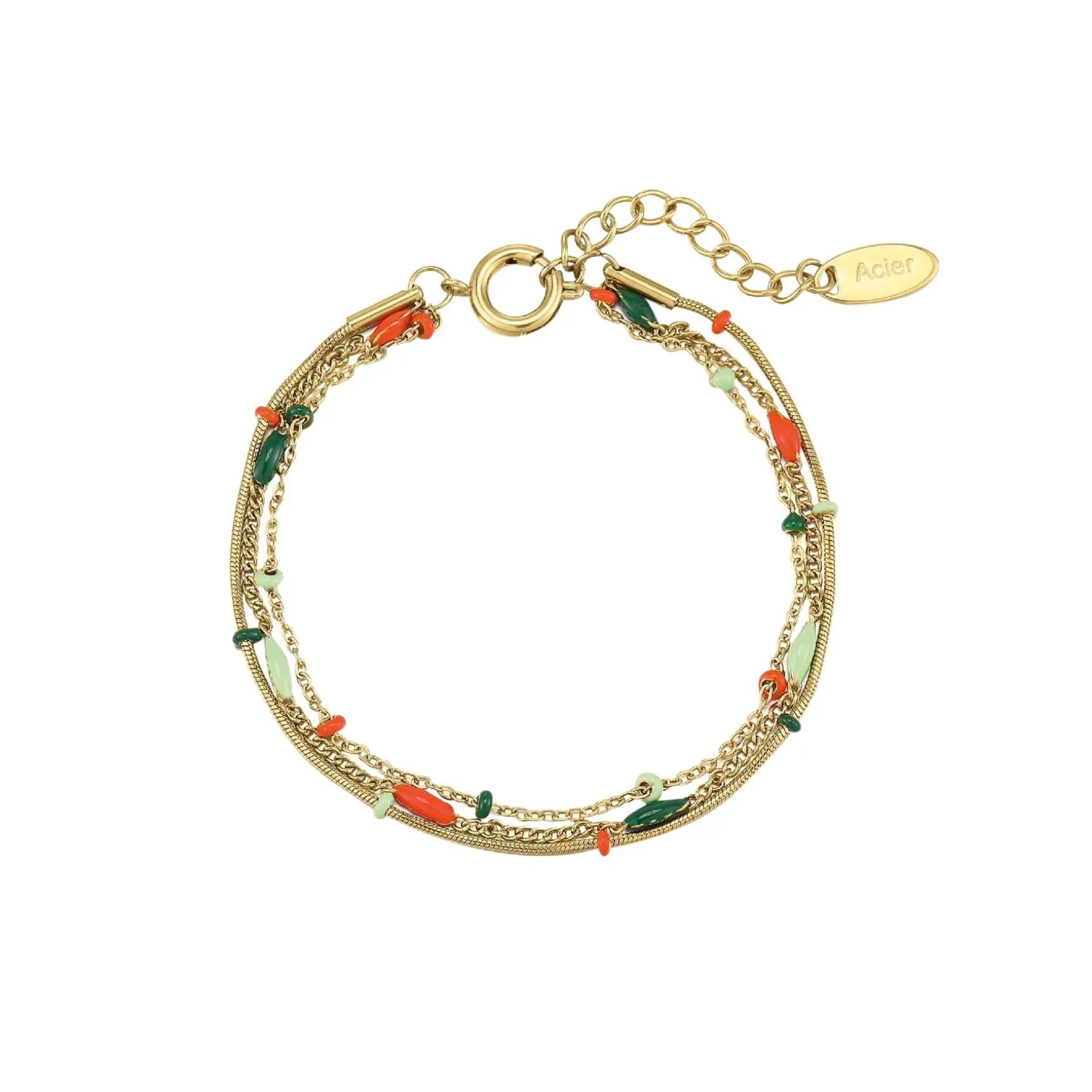 Bracelet Bilbao vert acier doré or