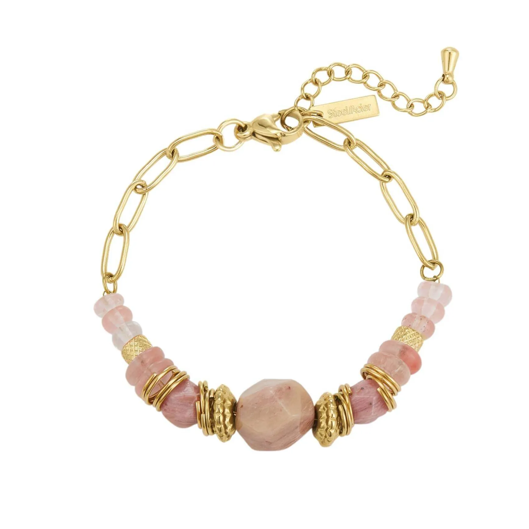 Bracelet Elsa acier doré or Rhodonite