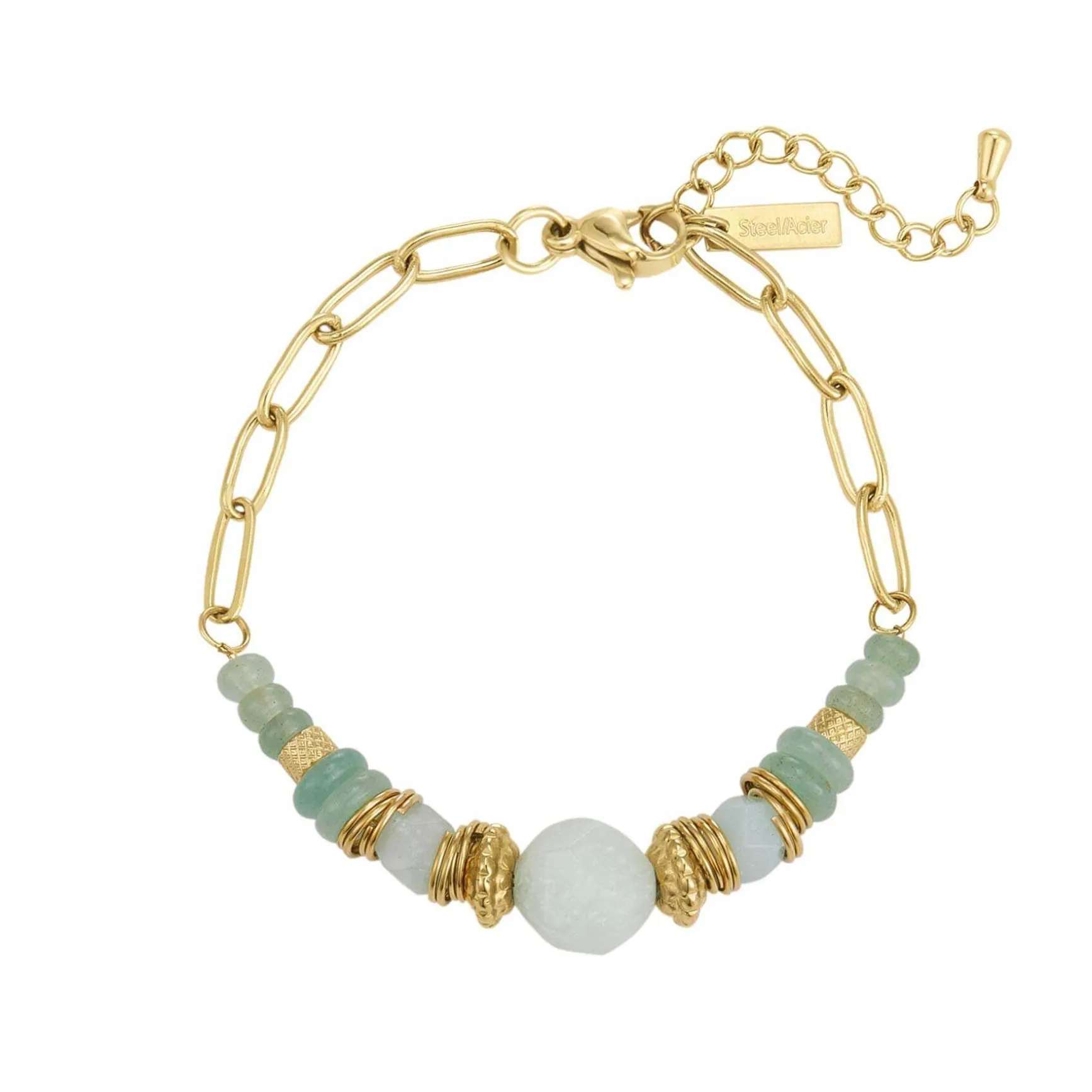 Bracelet Elsa acier doré or Amazonite
